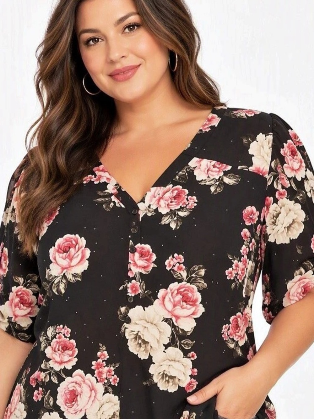 Torrid Harper Black Pink Rose Chiffon Button Front Blouse Floral Chiffon Blouse